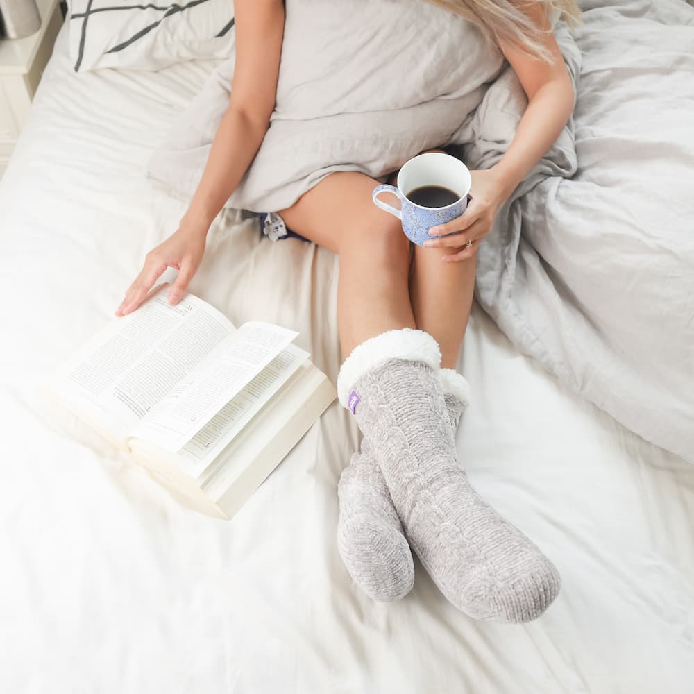 Reading a book wearing Foozies