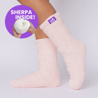 The Foozie™ Move in Pink, side view on foot with a 'Sherpa inside' badge showing the lining
