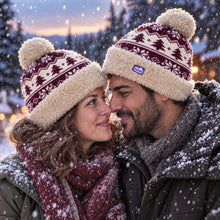 Load image into Gallery viewer, The Foozie™ Nordic Christmas Beanie, on a winter street
