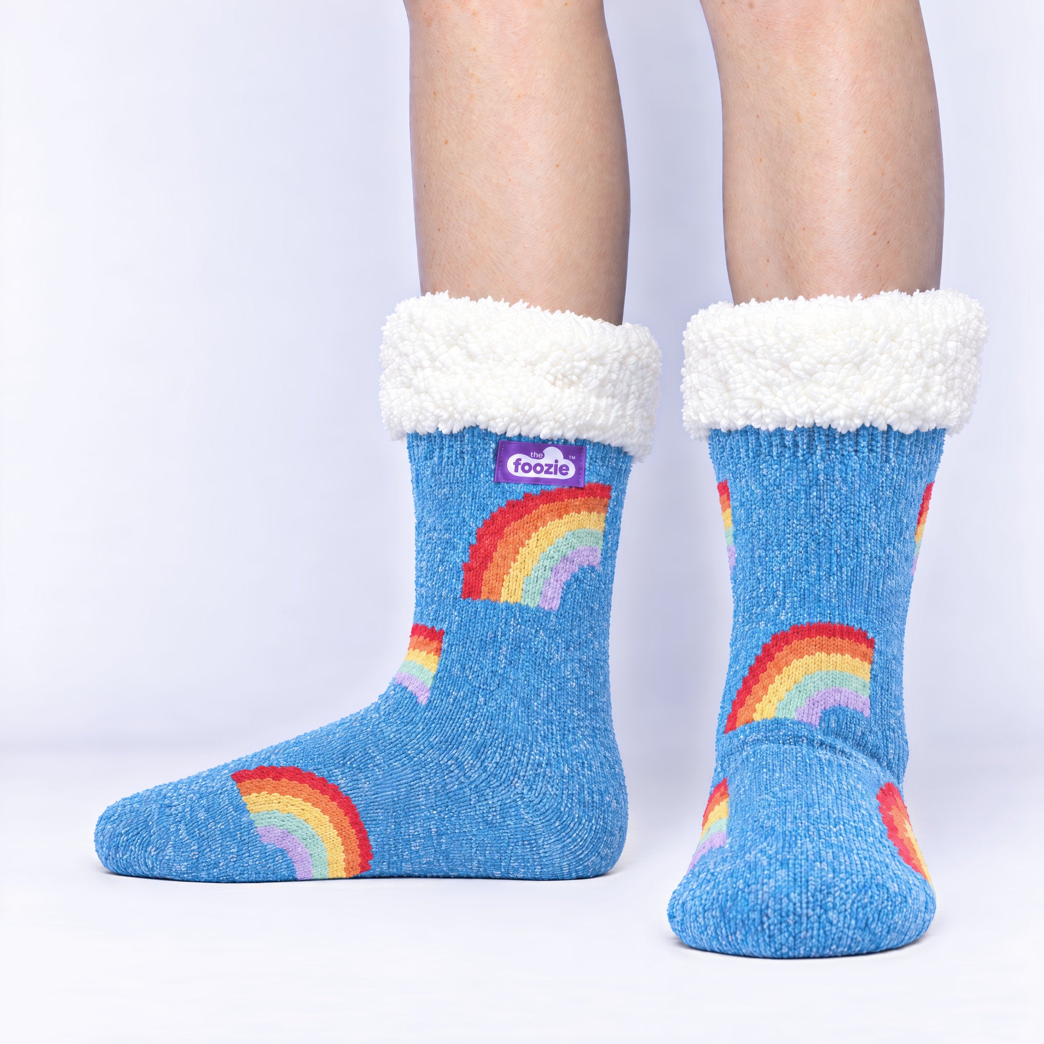 The Foozie™ Rainbow slipper socks, front view