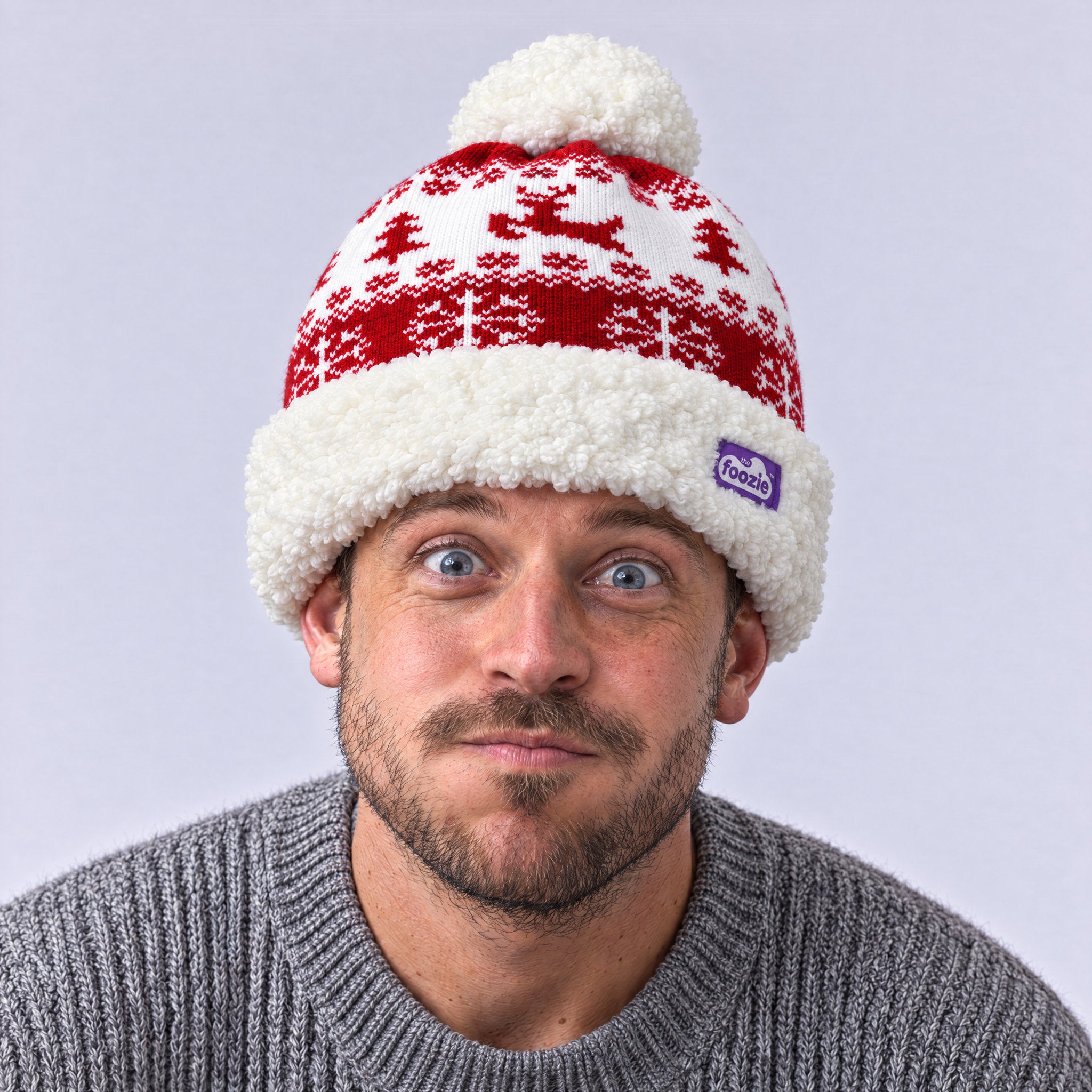The Foozie™ Reindeer Christmas Beanie, worn by a man